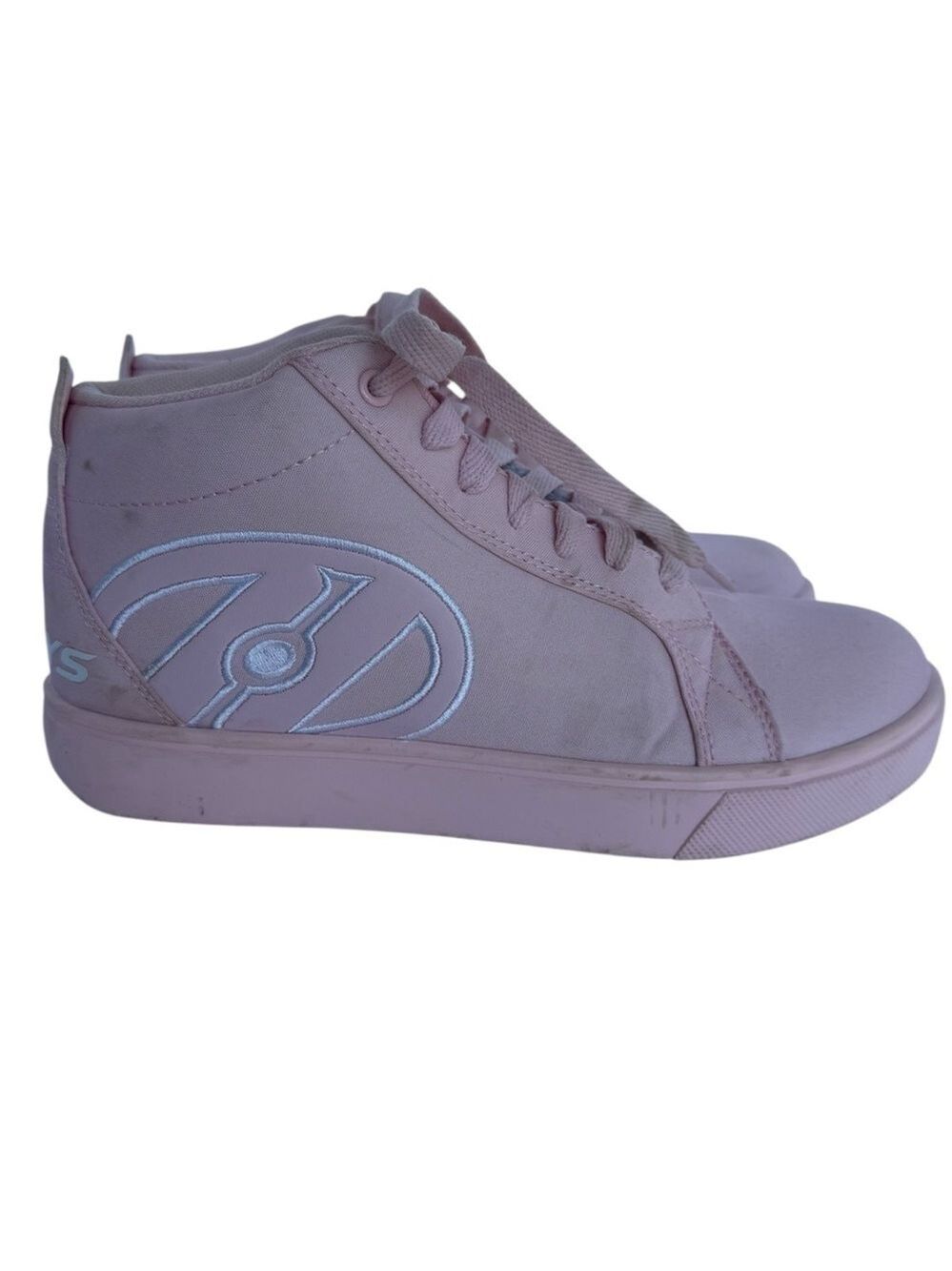 Heelys Sneakers Youth Sz 6 Womens sz 7 Baby Pink Lace Up Wheelie Skate Shoes GUC